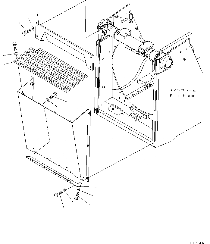 Схема запчастей Komatsu D85EX-15 - ЗАСЛОНКА РАДИАТОРА (ДЛЯ TOUHOKU PORT SERVICE УГОЛЬН. DOZER СПЕЦ-Я.) ЧАСТИ КОРПУСА