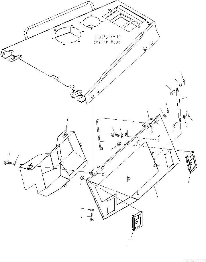Схема запчастей Komatsu D85EX-15 - БОКОВ. КРЫШКА ДВИГ. (ЛЕВ.) (ДЛЯ MITSUKOJIMA)(№7-) ЧАСТИ КОРПУСА