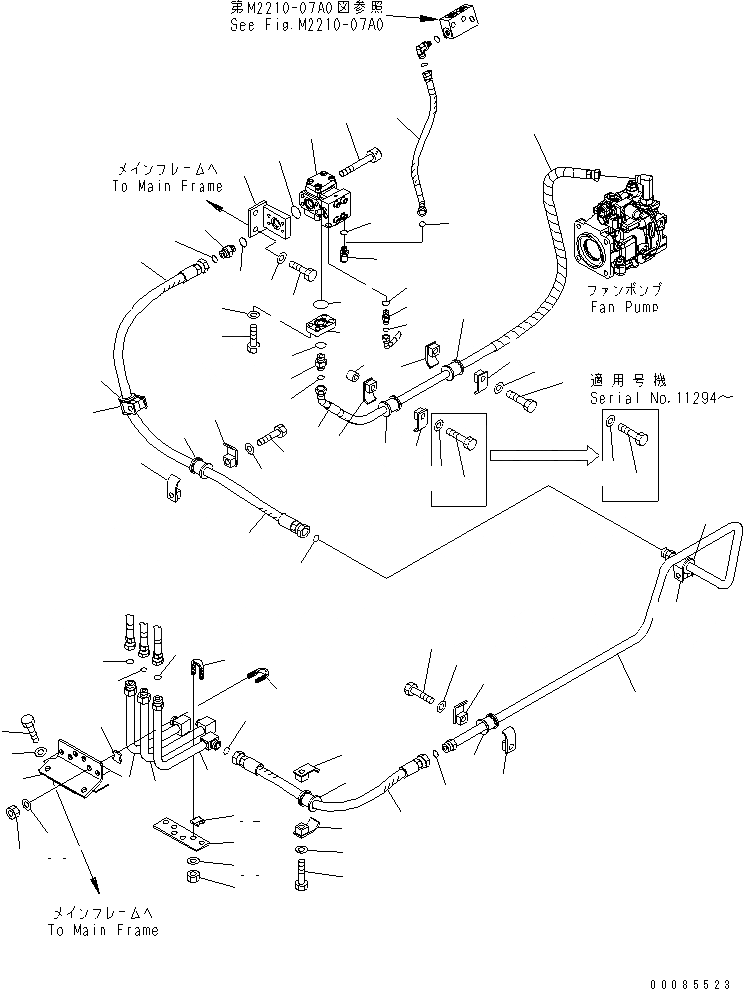 Схема запчастей Komatsu D85EX-15E0 - ПРИВОД ВЕНТИЛЯТОРА ЛИНИЯ ПОДАЧИ (LANDFILL СПЕЦ-Я.)(№-) ГИДРАВЛИКА