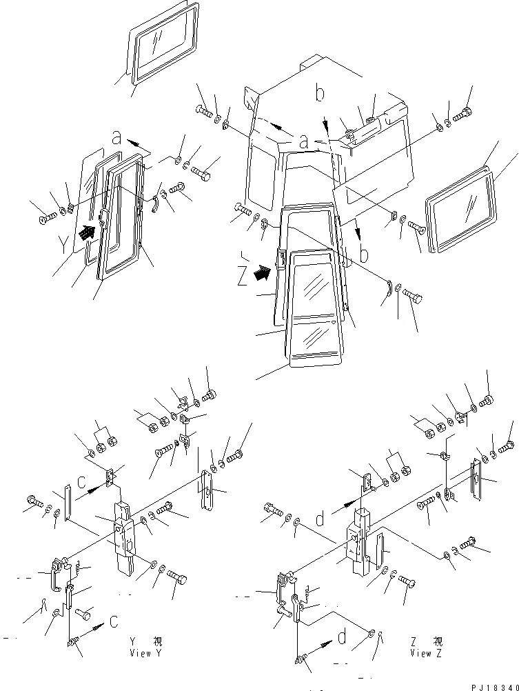 Схема запчастей Komatsu D85P-21 - СТАЛЬНАЯ КАБИНА (ДВЕРЬ И БОКОВ. ОКНА) (/9) КАБИНА ОПЕРАТОРА И СИСТЕМА УПРАВЛЕНИЯ