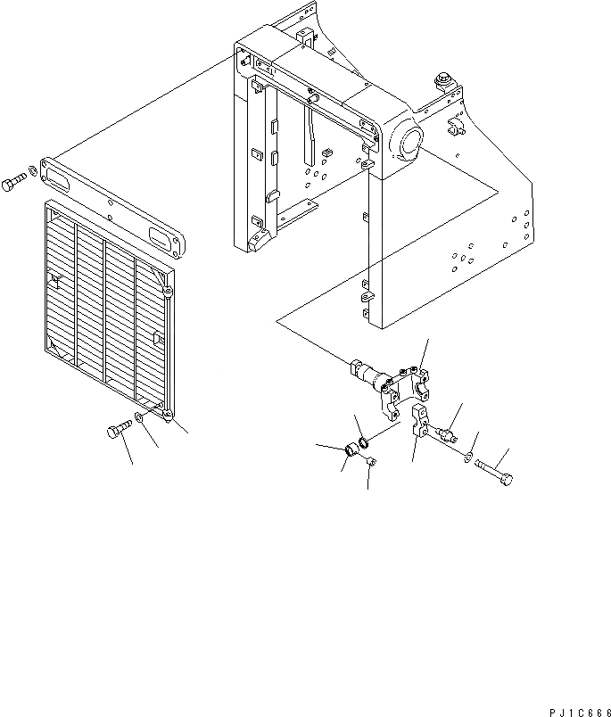 Схема запчастей Komatsu D85P-21-E - ЗАСЛОНКА РАДИАТОРА И ОПОРА ЦИЛИНДРА ЧАСТИ КОРПУСА