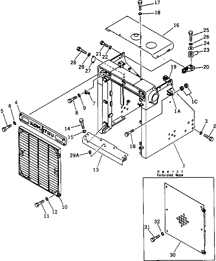 Схема запчастей Komatsu D85P-21A - ЗАЩИТА РАДИАТОРА(№-) ЧАСТИ КОРПУСА
