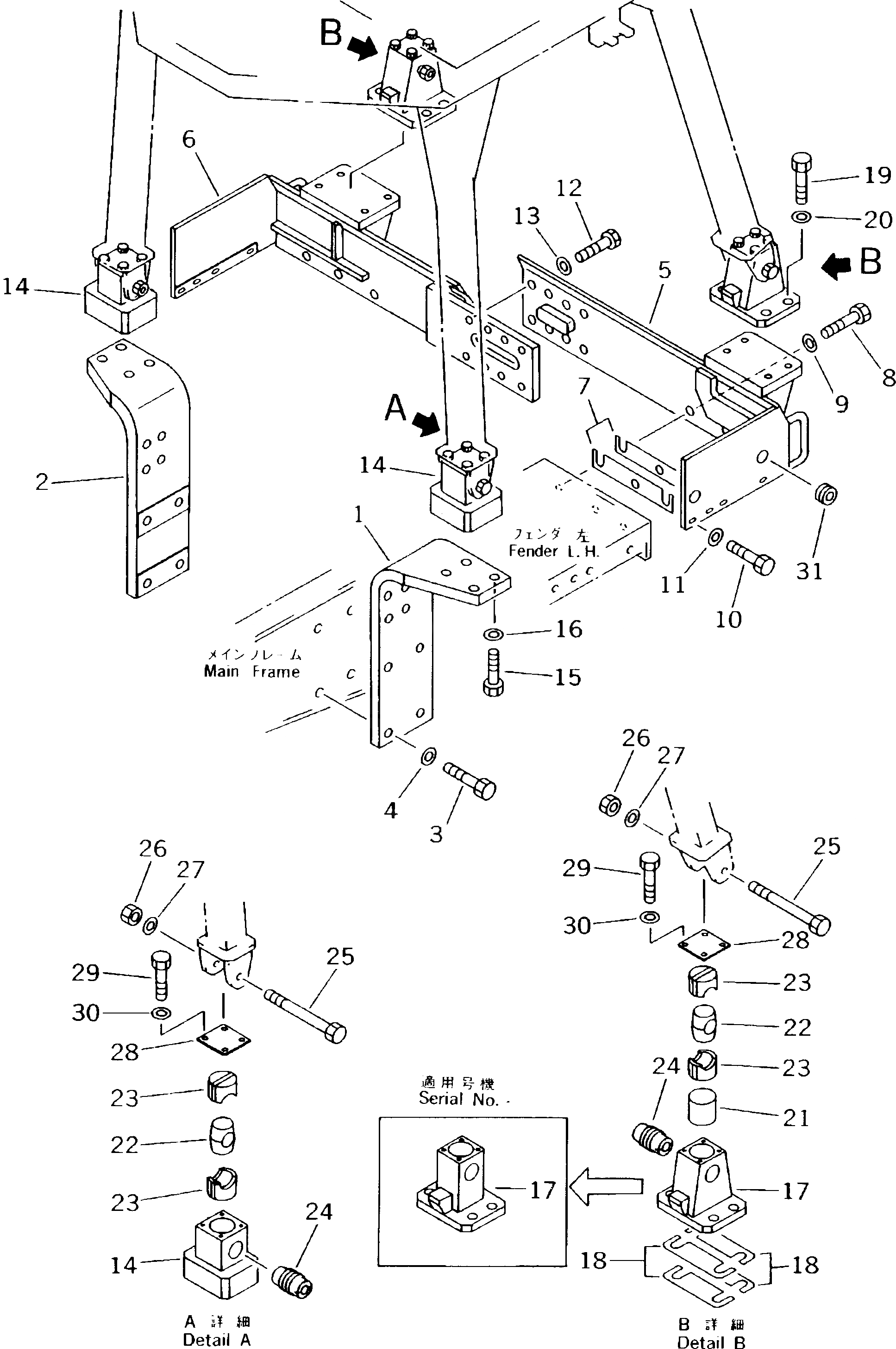 Схема запчастей Komatsu D85P-21A - ROLL OVER ЗАЩИТАIVE STRUCTURE КОРПУС(№-) ЧАСТИ КОРПУСА