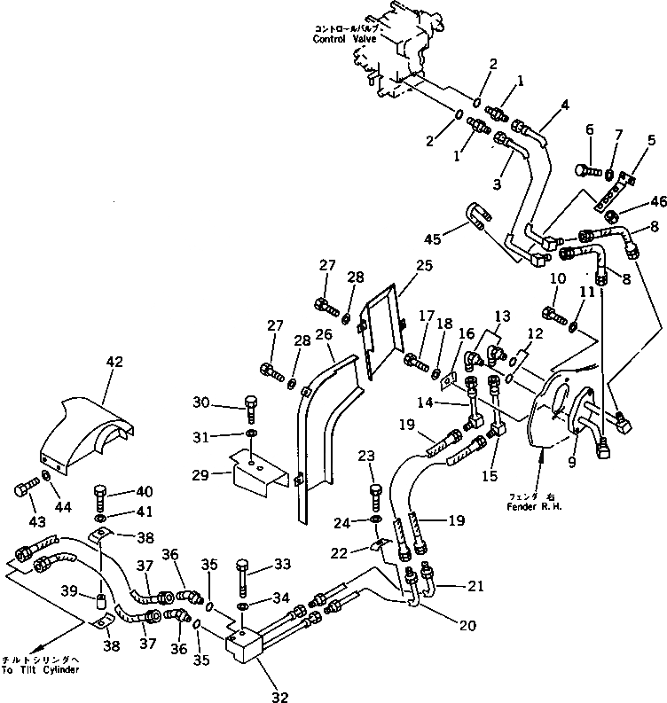 Схема запчастей Komatsu D85P-21A - ГИДРОЛИНИЯ (БАК - ЦИЛИНДР ПЕРЕКОСА)(№-) УПРАВЛ-Е РАБОЧИМ ОБОРУДОВАНИЕМ