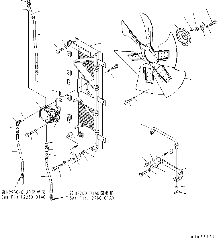 Схема запчастей Komatsu D85PX-15 - ВЕНТИЛЯТОР И МОТОР ТРУБЫ (СПЕЦИФ-Я С ЗАЩИТОЙ ОТ СОЛИ)(№7-) СИСТЕМА ОХЛАЖДЕНИЯ