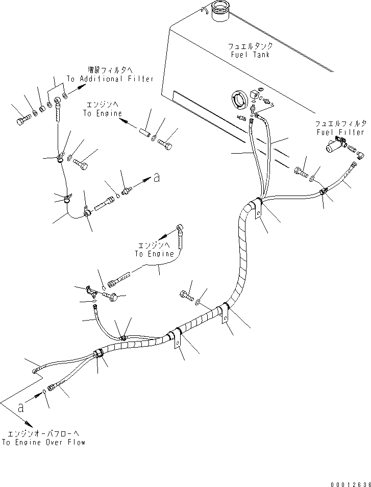 Схема запчастей Komatsu D85PX-15 - ТОПЛИВОПРОВОД. (С ВОДООТДЕЛИТЕЛЕМ И ДОПОЛН. ФИЛЬТР.) ТОПЛИВН. БАК. AND КОМПОНЕНТЫ