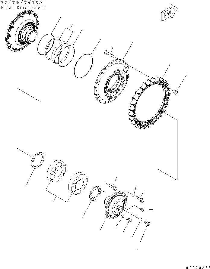 Схема запчастей Komatsu D85PX-15E0 - КОНЕЧНАЯ ПЕРЕДАЧА (ЗВЕЗДОЧКА) (ПРАВ.)(№-) СИЛОВАЯ ПЕРЕДАЧА И КОНЕЧНАЯ ПЕРЕДАЧА