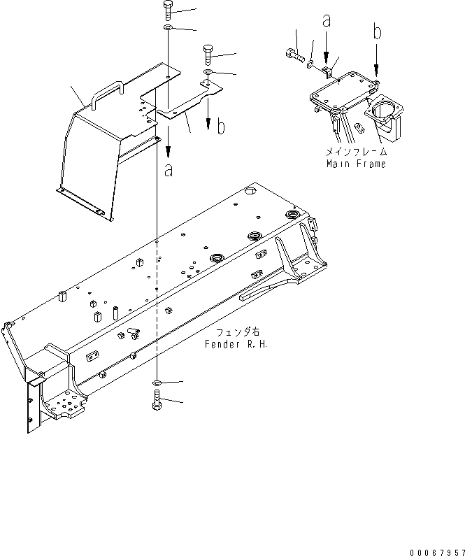 Схема запчастей Komatsu D85PX-15R - КРЫШКА КРЫЛА (ПРАВ.) (АНТИВАНДАЛЬН.)(№-) ЧАСТИ КОРПУСА