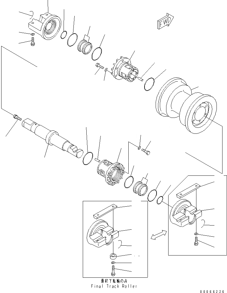 Схема запчастей Komatsu D85PX-15R - ОПОРНЫЙ КАТОК (ОДИНОЧН.) (ЛЕВ.)(№-) ХОДОВАЯ