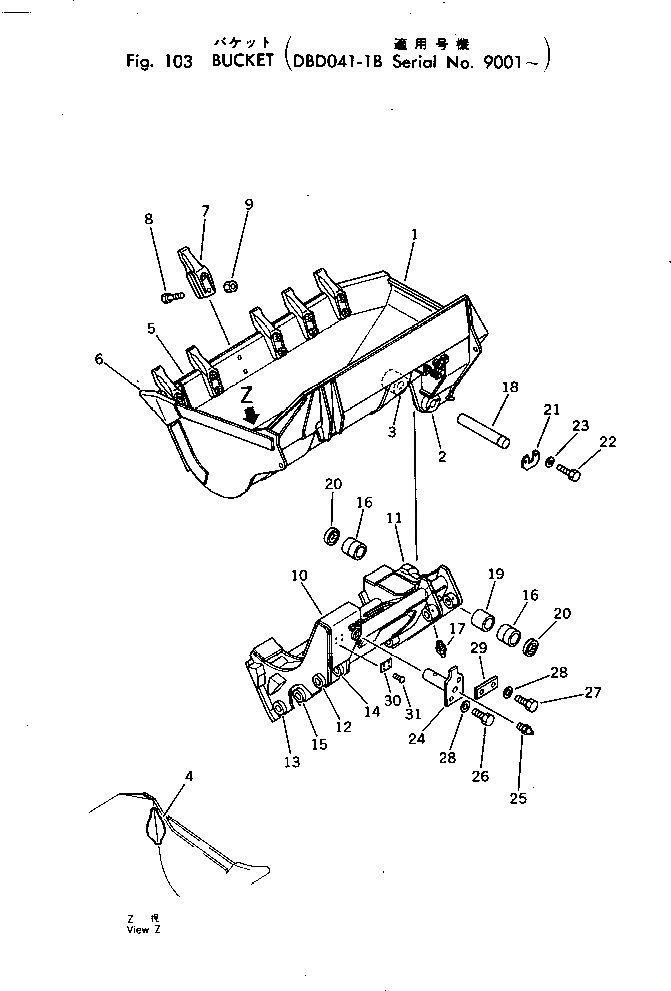 Схема запчастей Komatsu DBD041-1 - КОВШ (DBD-B)  РАЗГРУЗКА КОВШ