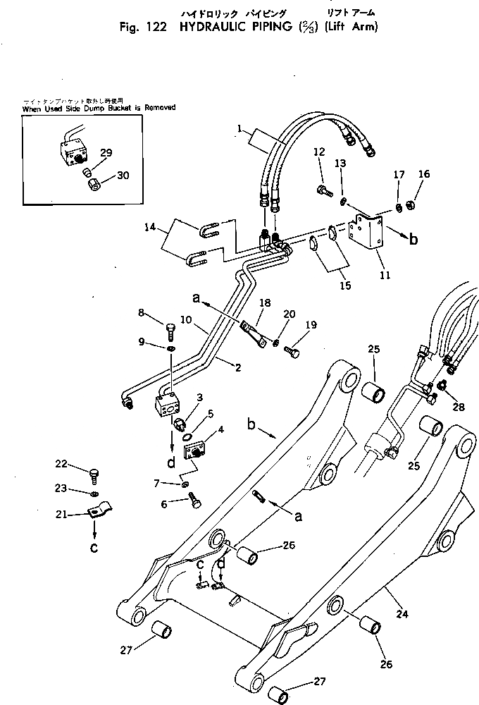 Схема запчастей Komatsu DBD041-1 - ГИДРОЛИНИЯ (/) (РУКОЯТЬ)  РАЗГРУЗКА КОВШ