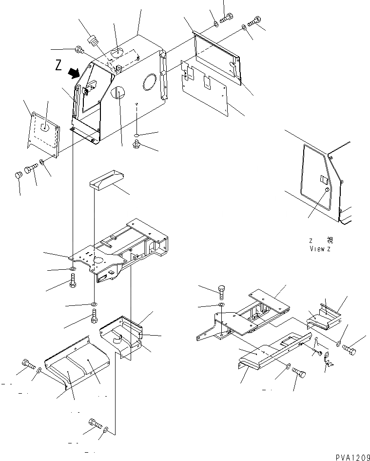 Схема запчастей Komatsu DNH031-3L - ЗАДН. КРЫШКА И ГИДР. БАК. (КАБИНА ROPS) (ДЛЯ -POINT СЦЕПКА И МЕХ-М ОТБОРА МОЩН-ТИ) ЧАСТИ КОРПУСА