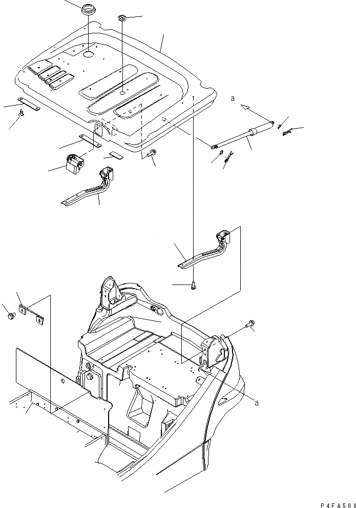 Схема запчастей Komatsu FB09H-18-12-A - АККУМУЛЯТОР КАПОТ ЧАСТИ КОРПУСА И КАБИНА ОПЕРАТОРА
