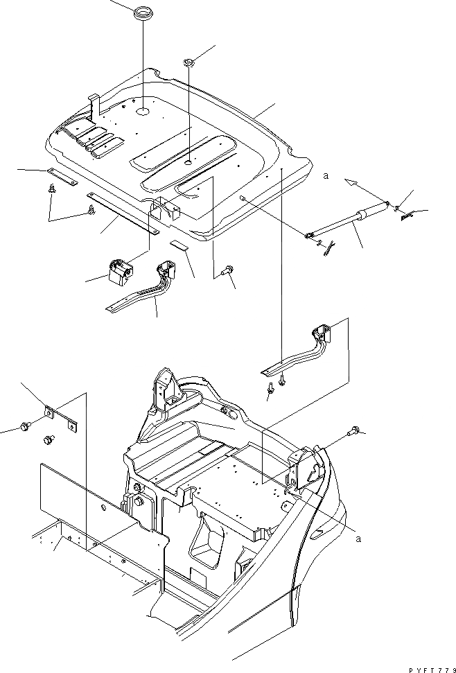 Схема запчастей Komatsu FB09HF-14F-12 - АККУМУЛЯТОР КАПОТ (FISHERY СПЕЦ-Я.) ЧАСТИ КОРПУСА И КАБИНА ОПЕРАТОРА