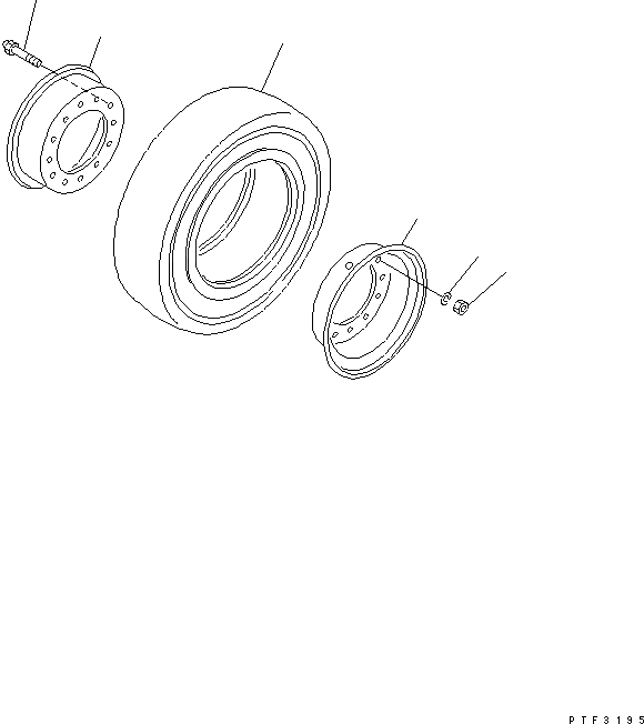 Схема запчастей Komatsu FB20AGF-12 - ЗАДН. КОЛЕСА (X-8) (ELASTIC ПОДУШКИ) (RIB-LUG) (FISHERY СПЕЦ-Я.) ПЕРЕДН. И ЗАДН. КОЛЕСА