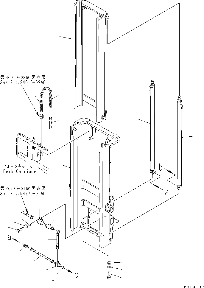 Схема запчастей Komatsu FD15-17-EC - FV МАЧТА (/) (МАЧТА И ГИДРОЦИЛИНДР ПОДЪЕМА) (ДЛЯ .M МАЧТА) МАЧТА И СТРЕЛА