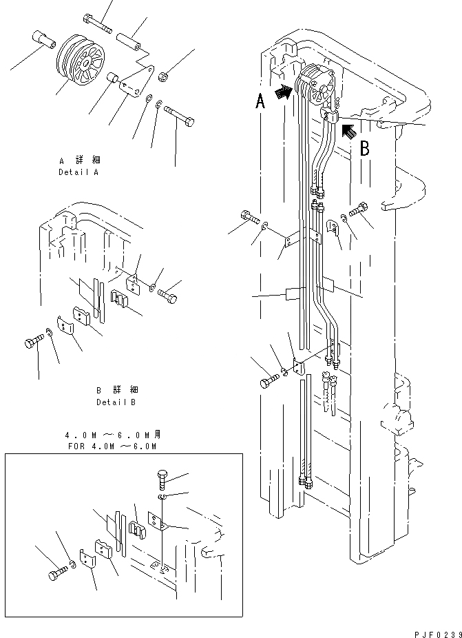 Схема запчастей Komatsu FD30-14 - МАЧТА ТРУБЫ (ДЛЯ 3-Х СЕКЦИОНН. КОНТРОЛЬН. КЛАПАН НАВЕСН. ОБОРУД) РАБОЧЕЕ ОБОРУДОВАНИЕ