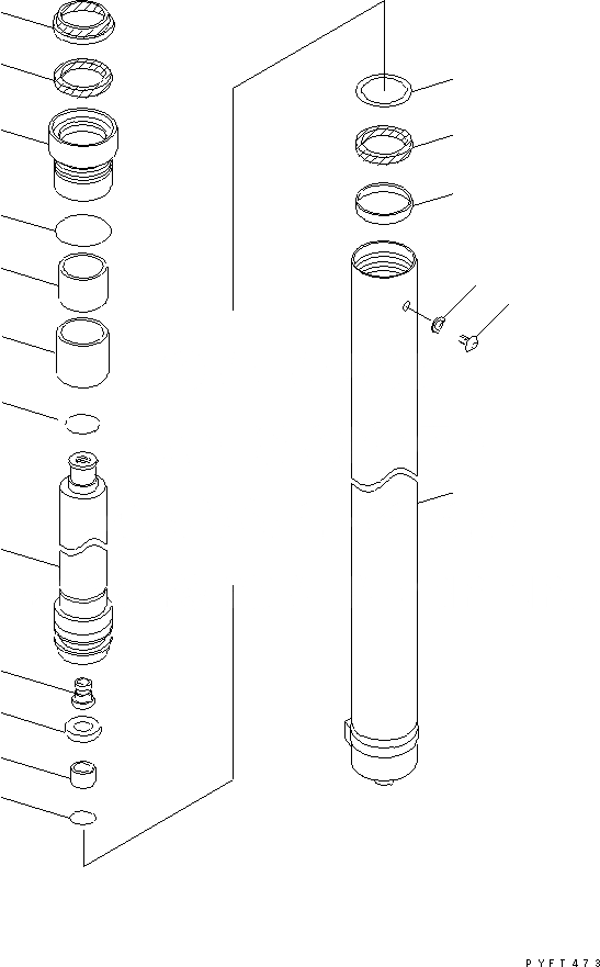 Схема запчастей Komatsu FD30-16 - TFV МАЧТА ГИДРОЦИЛИНДР ПОДЪЕМА ВНУТР. ЧАСТИ (ЗАДН.)(.7-.M) МАЧТА