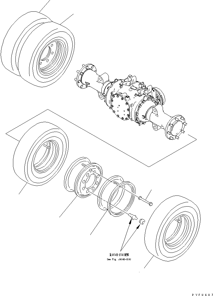 Схема запчастей Komatsu FD35 - ПЕРЕДН. КОЛЕСА (ДВОЙН. ШИНЫ) (7.--PR) (J-LUG) (ДЛЯ УДЛИНН. ТИП) ПЕРЕДН. И ЗАДН. КОЛЕСА