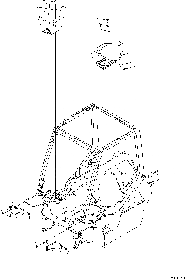Схема запчастей Komatsu FD35Y - СТУПЕНИ И ЦИЛИНДР ПЕРЕКОСА COVER ЧАСТИ КОРПУСА И КАБИНА ОПЕРАТОРА