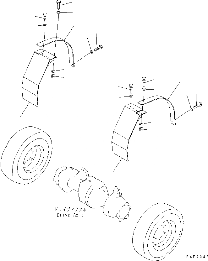 Схема запчастей Komatsu FD45-8 - КРЫЛО (ДЛЯ ОДИНОЧН. ШИНЫ) (С БРЫЗГОВИК) ПЕРЕДН. И ЗАДН. КОЛЕСА