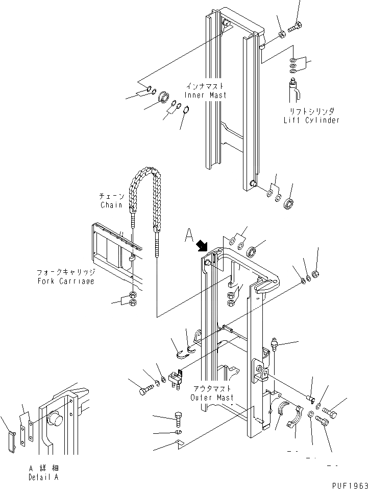 Схема запчастей Komatsu FD50A-8 - МАЧТА (/) (МАЧТА ATTACHING ЧАСТИ) МАЧТА КОМПОНЕНТЫ
