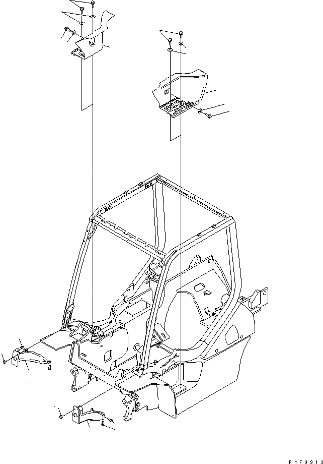 Схема запчастей Komatsu FD50A-10 - СТУПЕНИ И ЦИЛИНДР ПЕРЕКОСА КРЫШКА(ДЛЯ ЛАМПА РАБОЧ. ОСВЕЩЕНИЯ ON КРЫЛО) ЧАСТИ КОРПУСА И КАБИНА ОПЕРАТОРА