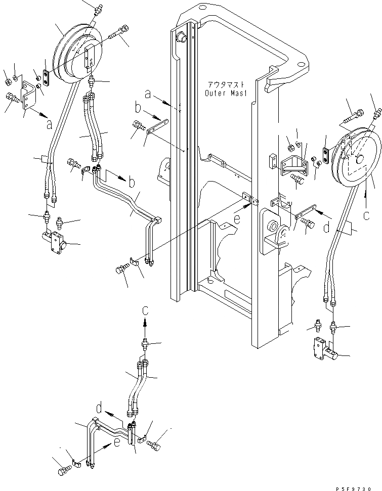 Схема запчастей Komatsu FD50AY-10 - 4-Х СЕКЦИОНН. УПРАВЛЯЮЩ. КЛАПАН FFV МАЧТА ТРУБЫ (РУКАВНЫЙ БАРАБАН ТИП) (ДЛЯ .M - .M МАЧТА) РАБОЧЕЕ ОБОРУДОВАНИЕ