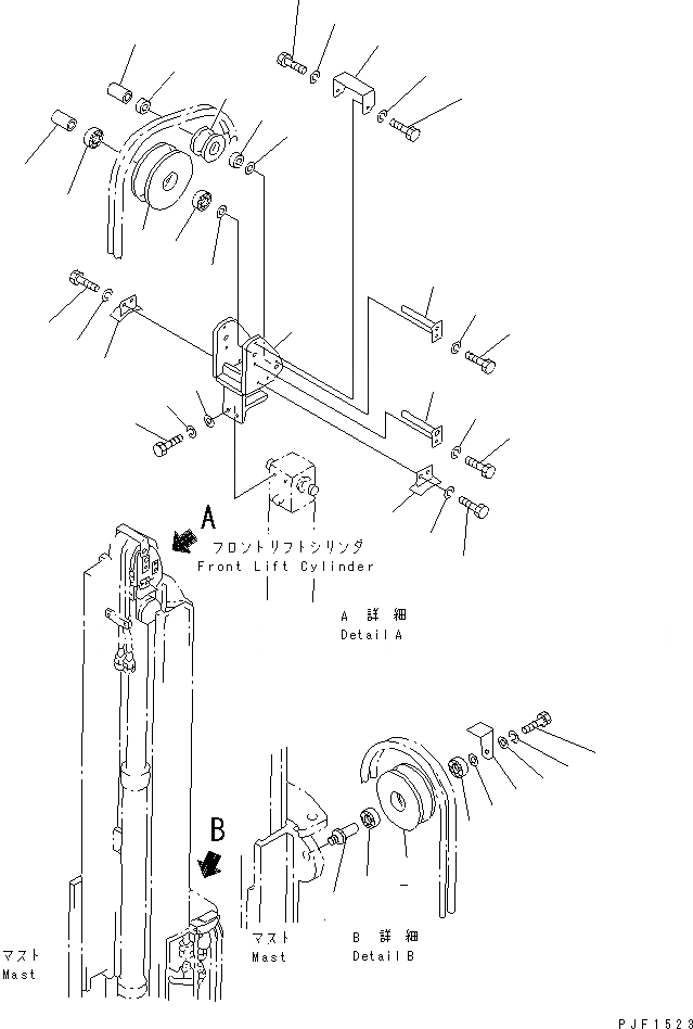 Схема запчастей Komatsu FG20-25-14-EC - МАЧТА ТРУБЫ (ДЛЯ 3-Х СЕКЦИОНН. КОНТРОЛЬН. КЛАПАН НАВЕСН. ОБОРУД) (/) (ТРОЙН. МАЧТА) РАБОЧЕЕ ОБОРУДОВАНИЕ
