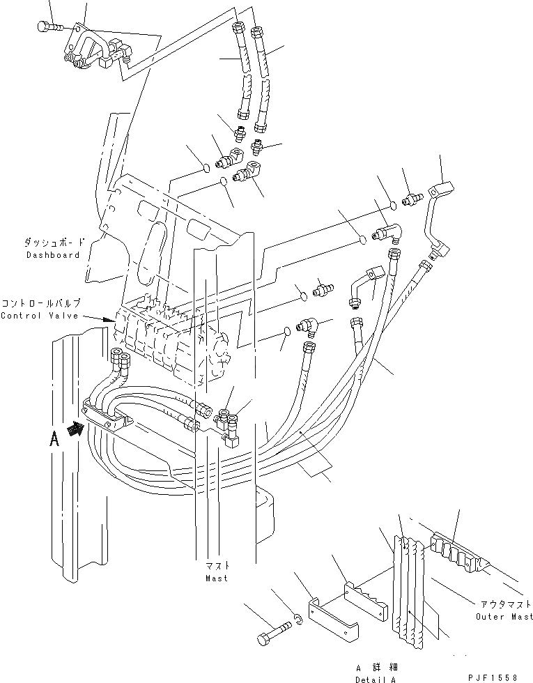 Схема запчастей Komatsu FG20-25-14-EC - ПРИБОРНАЯ ПАНЕЛЬ ТРУБЫ (ДЛЯ 5-СЕКЦИОНН. УПРАВЛЯЮЩ. КЛАПАН) (FREE VIEW ВНУТР. МАЧТА СПЕЦ-Я.) РАБОЧЕЕ ОБОРУДОВАНИЕ