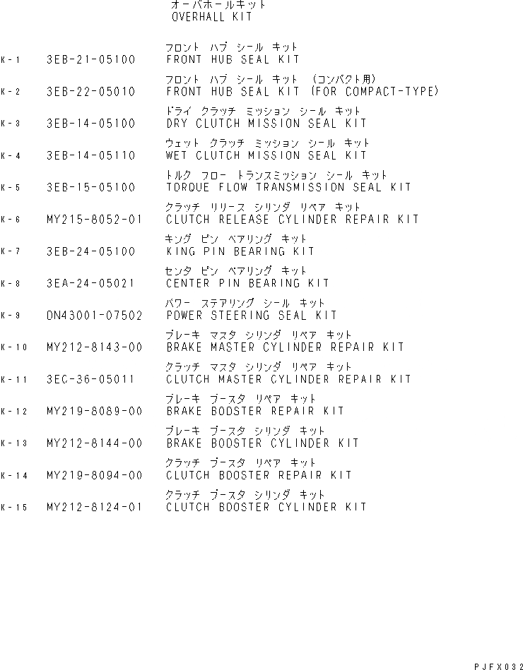 Схема запчастей Komatsu FG20H - OVERHALL КОМПЛЕКТ (/) OVERHALL КОМПЛЕКТ