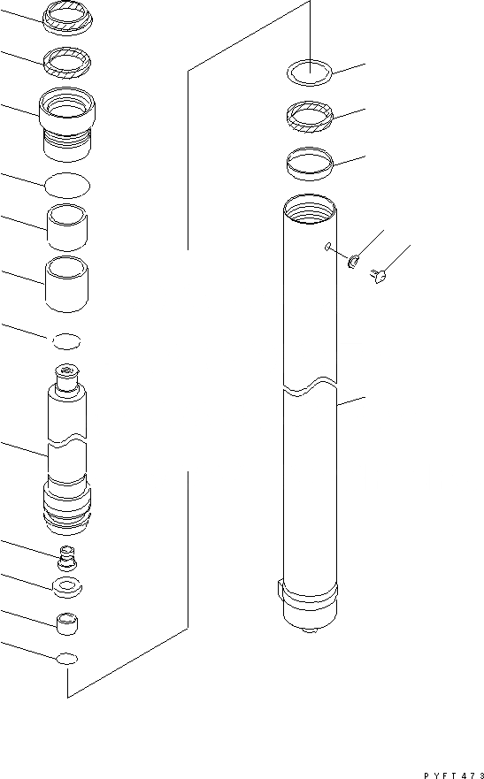 Схема запчастей Komatsu FG30-16 - TFV МАЧТА ГИДРОЦИЛИНДР ПОДЪЕМА ВНУТР. ЧАСТИ (ЗАДН.)(.7-.M) МАЧТА