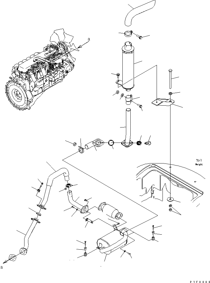 Схема запчастей Komatsu FG40Z-10 - ГЛУШИТЕЛЬ И ОТВОД ВЫХЛОПН. ГАЗОВ (ВЕРХН. ВЫПУСКН.) ВЫПУСКН. ЧАСТИ