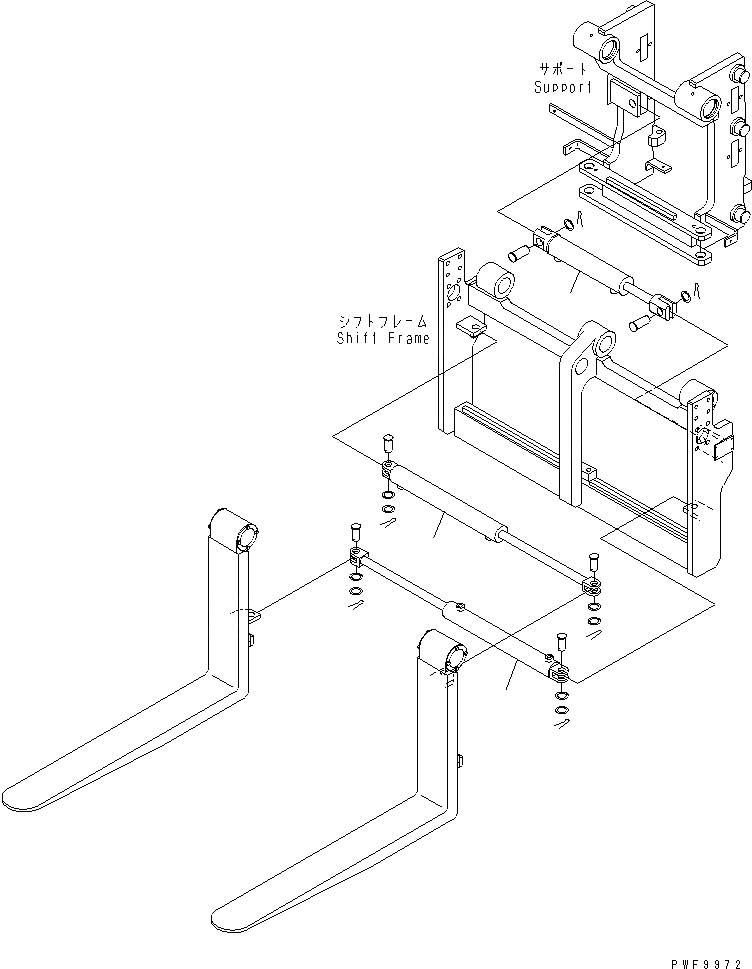 Схема запчастей Komatsu FMS408-1 - ВИЛЫ ПОЗИЦИОНЕР (INDEPENDENT STROKE ВАЛ/КРЮК ТИП) (С  ВАЛ) (ЦИЛИНДР) (ШИР.=9MM) ВИЛЫ ПОЗИЦИОНЕР(FV)(С S/S)(INDEPENDENT STROKE-ВАЛ ТИП)