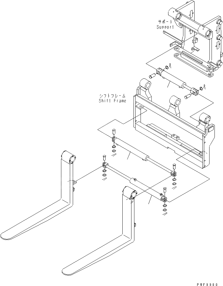 Схема запчастей Komatsu FMS408-1 - ВИЛЫ ПОЗИЦИОНЕР (INDEPENDENT STROKE КРЮК/КРЮК ТИП) (С  ВАЛ) (ЦИЛИНДР) (ШИР.=7MM) ВИЛЫ ПОЗИЦИОНЕР(FV)(С S/S)(INDEPENDENT STROKE-КРЮК ТИП)