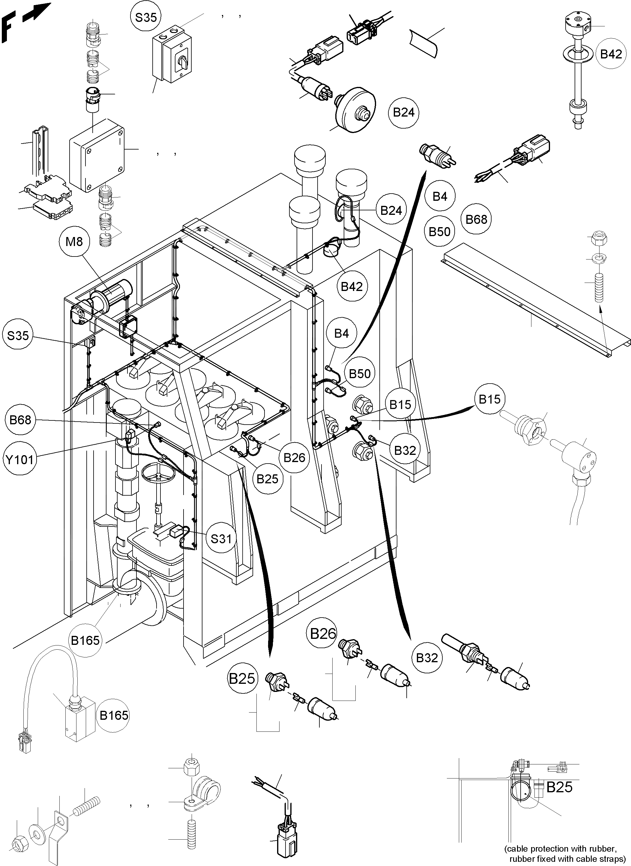 Схема запчастей Komatsu WB140-2N - ЭЛЕКТРИЧ. - МАСЛ. БАК ОСНОВНАЯ РАМА И ЕЕ ЧАСТИ
