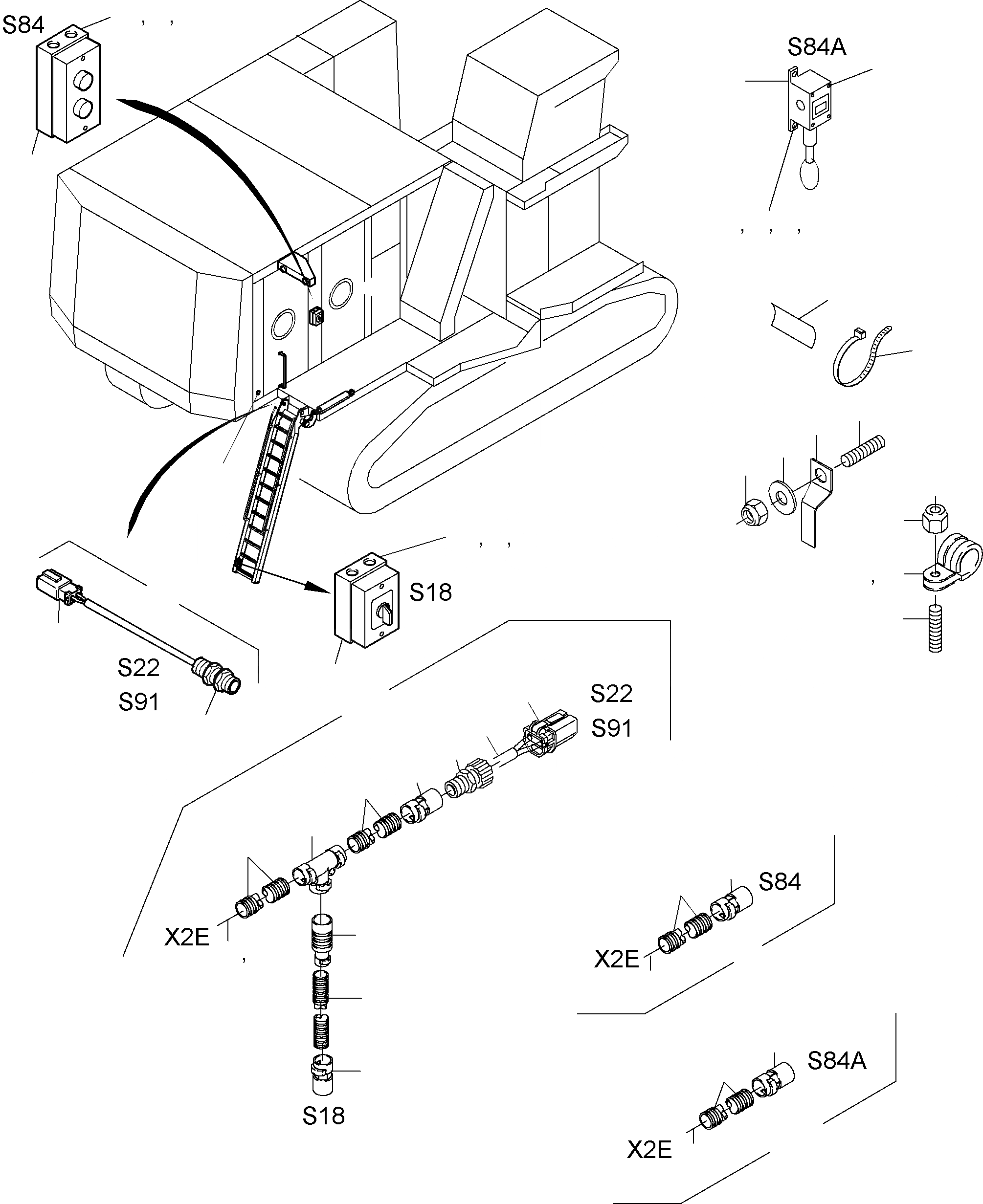Схема запчастей Komatsu WB140-2N - ЭЛЕКТРИЧ. ЧАСТИ - ЛЕСТНИЦА ОСНОВНАЯ РАМА И ЕЕ ЧАСТИ