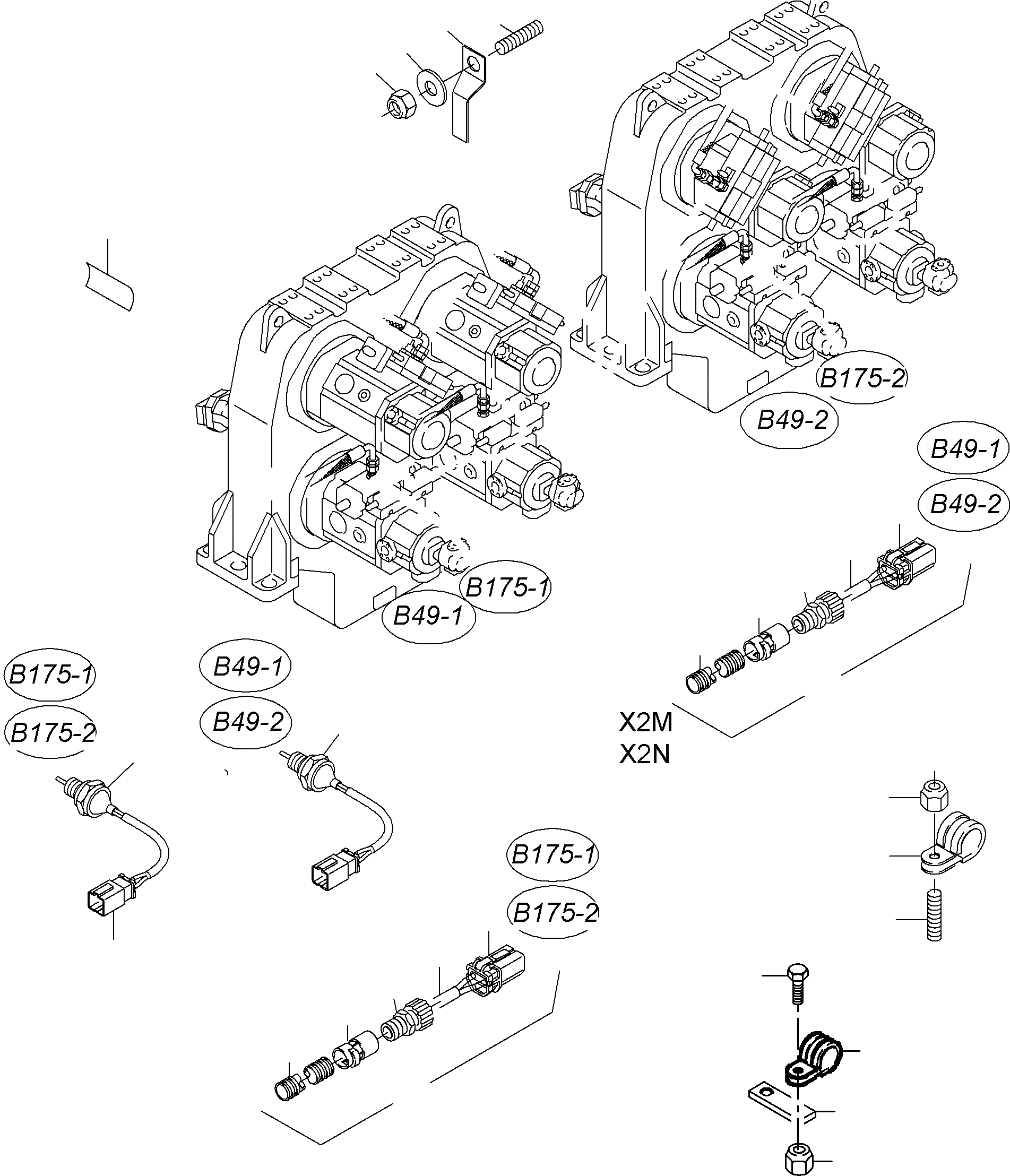 Схема запчастей Komatsu WB140-2N - КАБЕЛЬS - НАСОС РАСПРЕДЕЛИТЕЛЬ. ПРИВОД ОСНОВНАЯ РАМА И ЕЕ ЧАСТИ