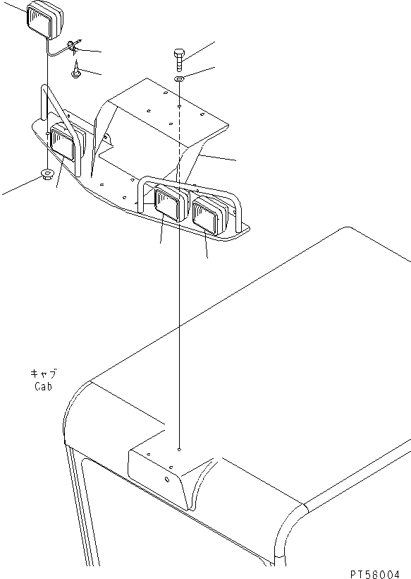 Схема запчастей Komatsu GD305A-3 - КАБИНА (ПЕРЕДН. ОСВЕЩЕНИЕ) РАМА И ЧАСТИ КОРПУСА