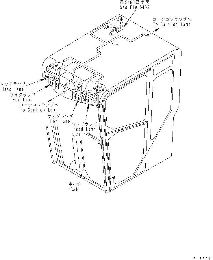 Схема запчастей Komatsu GD305A-3 - КАБИНА (ОСВЕЩЕНИЕ ЭЛЕКТРОПРОВОДКА) РАМА И ЧАСТИ КОРПУСА