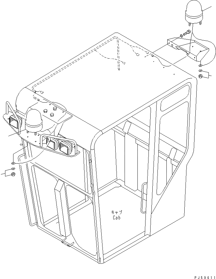 Схема запчастей Komatsu GD305A-3 - КАБИНА (ПРОБЛЕСК. МАЯК) РАМА И ЧАСТИ КОРПУСА