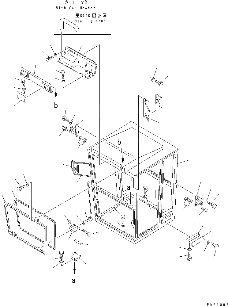 Схема запчастей Komatsu GD355A-1 - КАБИНА (ПЕРЕДН. НИЖН. ДВОРНИКИ -ТИП) (/) (КУЗОВ /)(№-.) РАМА И ЧАСТИ КОРПУСА