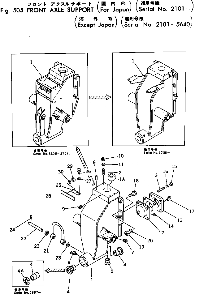 Схема запчастей Komatsu GD37-6H - ПЕРЕДНИЙ МОСТ СУППОРТ (ДЛЯ ЯПОН.) РАМА И ЧАСТИ КОРПУСА