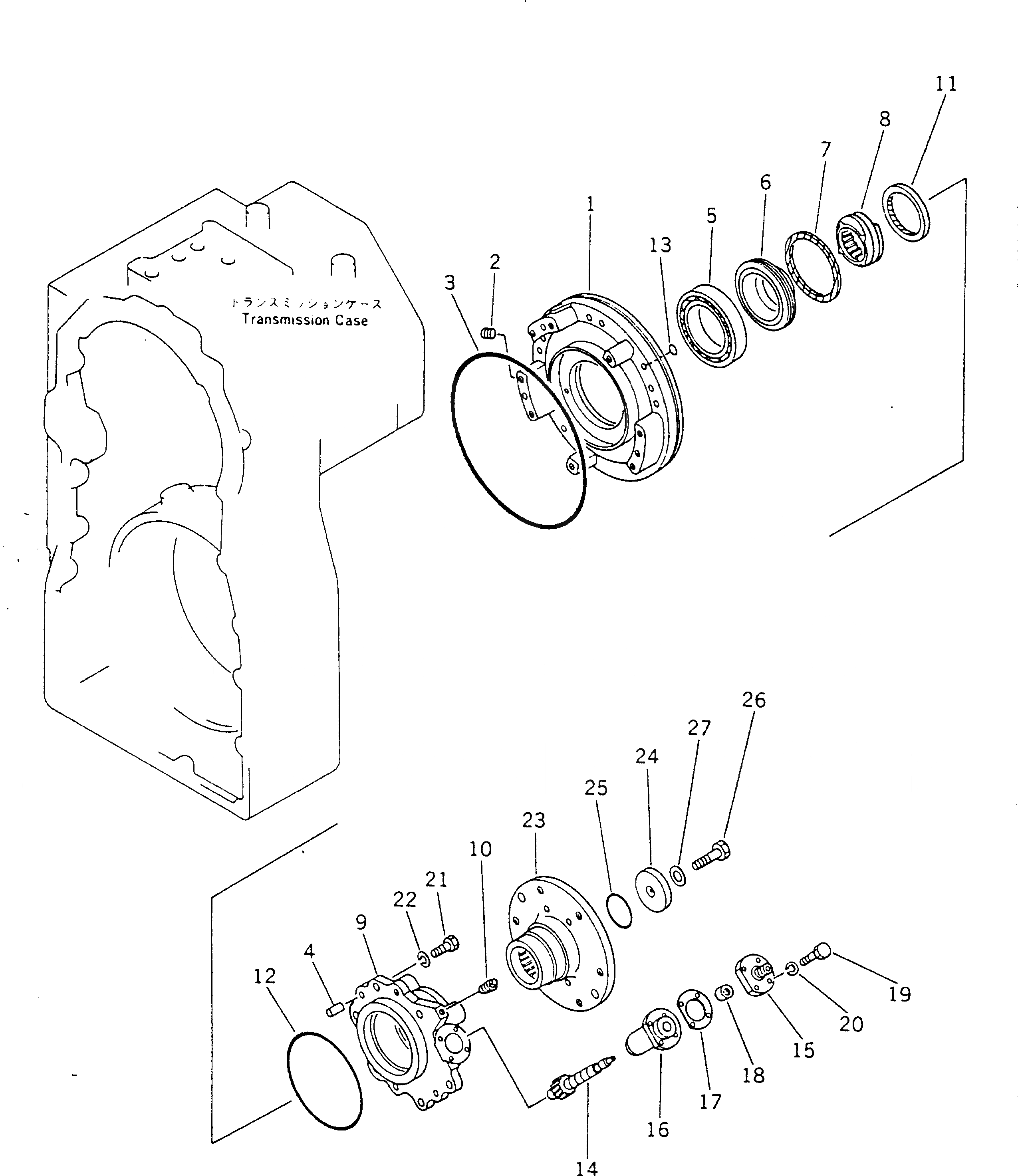 Схема запчастей Komatsu GD405A-1 - ВЫХОДНОЙ ВАЛ КОЖУХ (/) СИЛОВАЯ ПЕРЕДАЧА