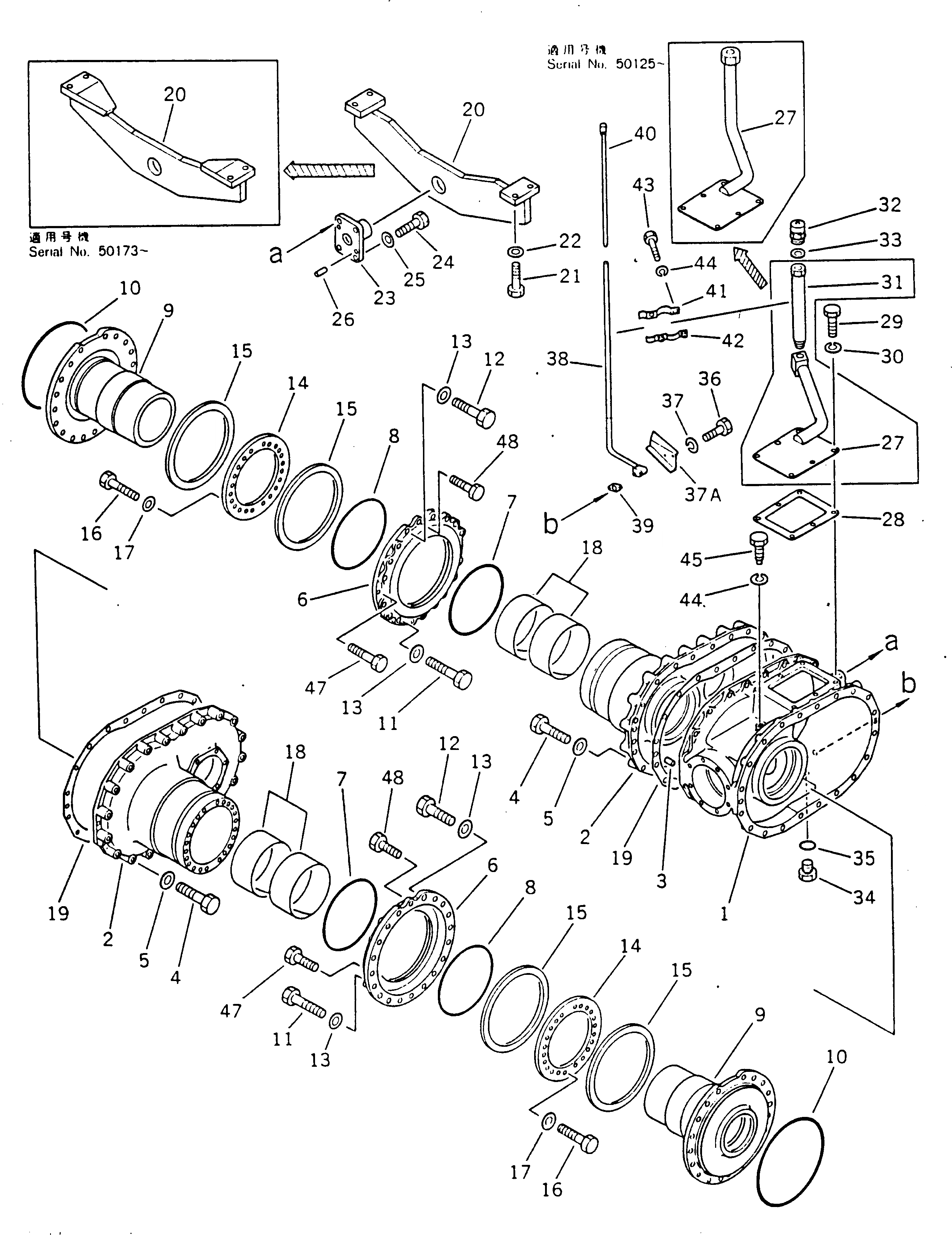 Схема запчастей Komatsu GD405A-1 - КОРПУС КОНЕЧН. ПЕРЕДАЧИ(№-98) СДВОЕНН. ПРИВОД И КОЛЕСА
