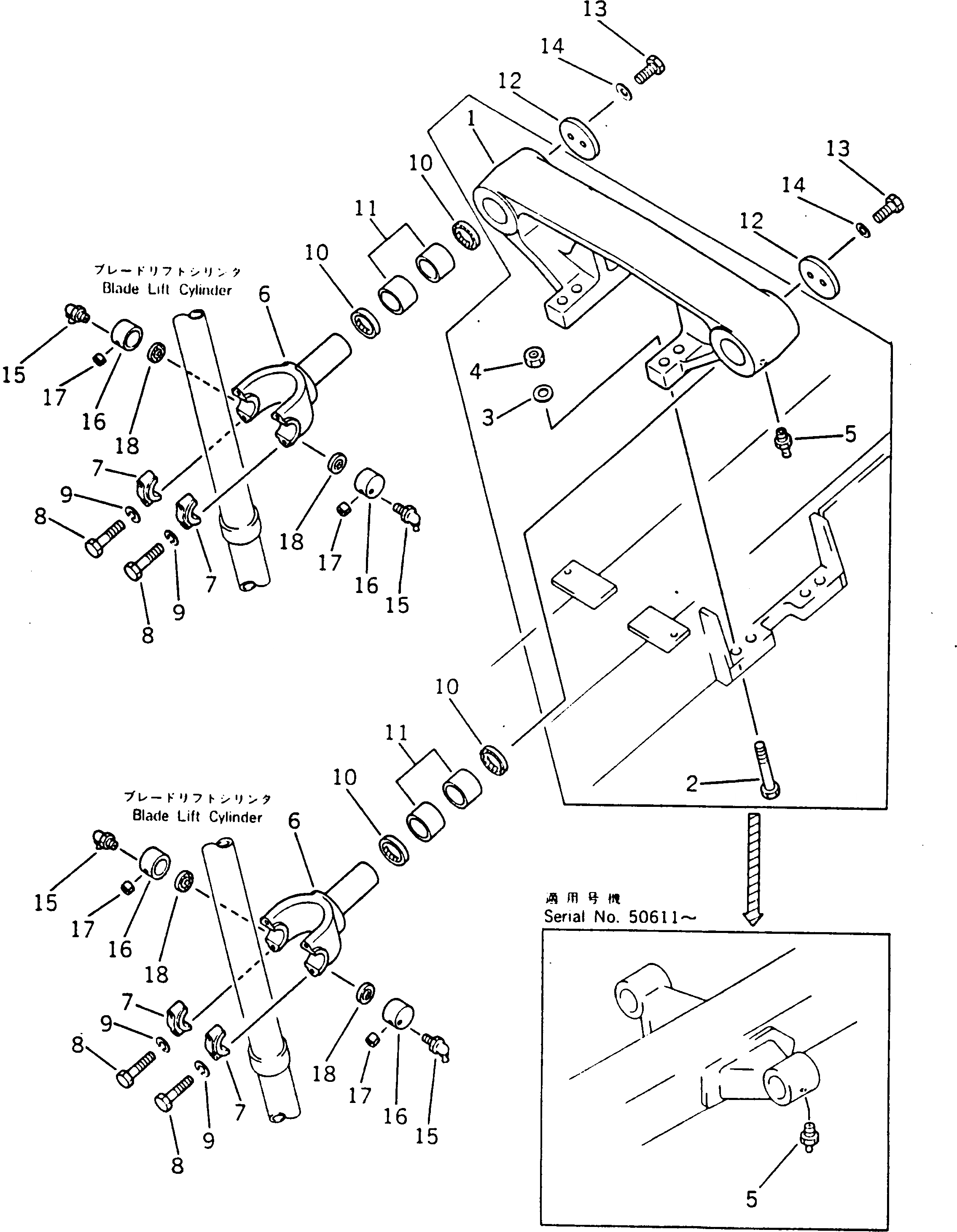 Схема запчастей Komatsu GD405A-1 - ПОДЪЕМ ОТВАЛА РАБОЧЕЕ ОБОРУДОВАНИЕ