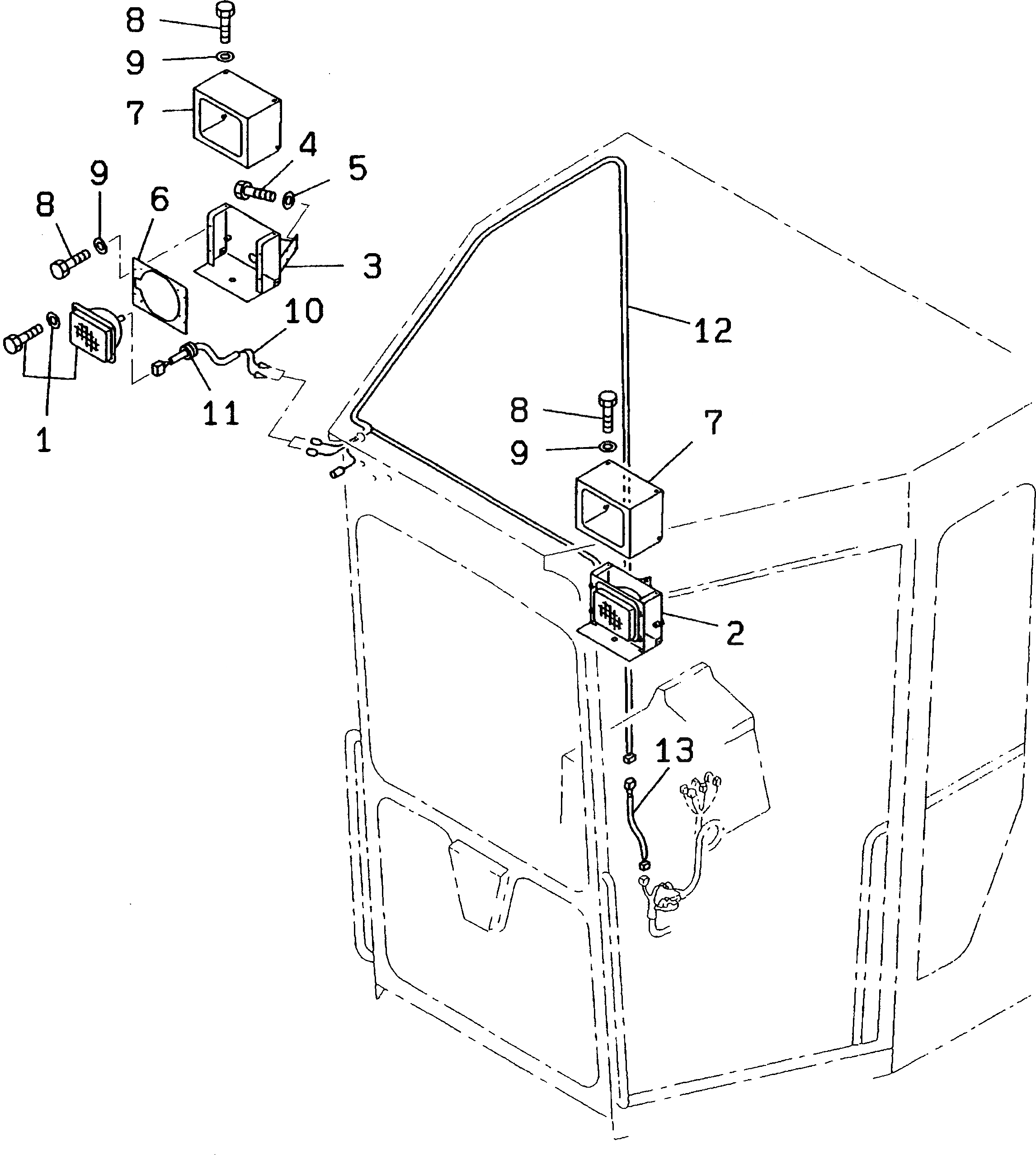 Схема запчастей Komatsu GD405A-2 - ПЕРЕДН. РАБОЧ. ОСВЕЩЕНИЕ (КАБИНА ВЕРХН. КРЕПЛЕНИЕ ТИП)(№.-) КОМПОНЕНТЫ ДВИГАТЕЛЯ И ЭЛЕКТРИКА