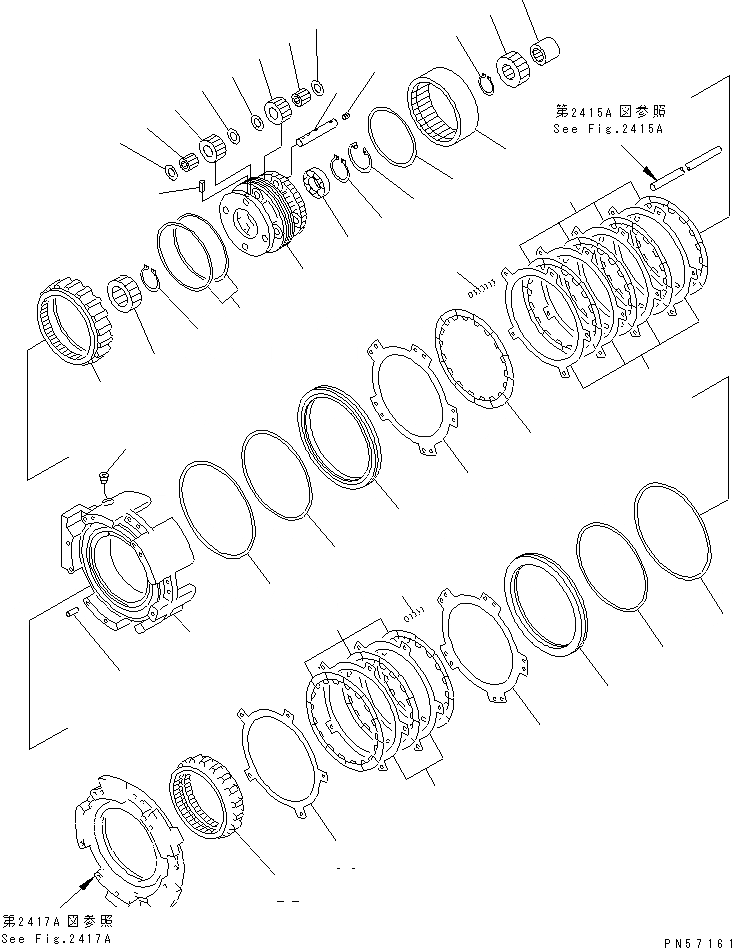 Схема запчастей Komatsu GD405A-2 - ТРАНСМИССИЯ (ПЕРЕД. И 3 МУФТА)(№()-) СИЛОВАЯ ПЕРЕДАЧА