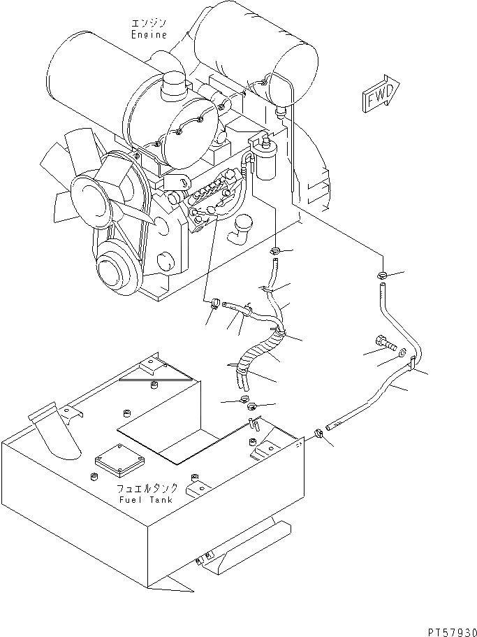 Схема запчастей Komatsu GD405A-3 - ТОПЛИВОПРОВОД. КОМПОНЕНТЫ ДВИГАТЕЛЯ И ЭЛЕКТРИКА