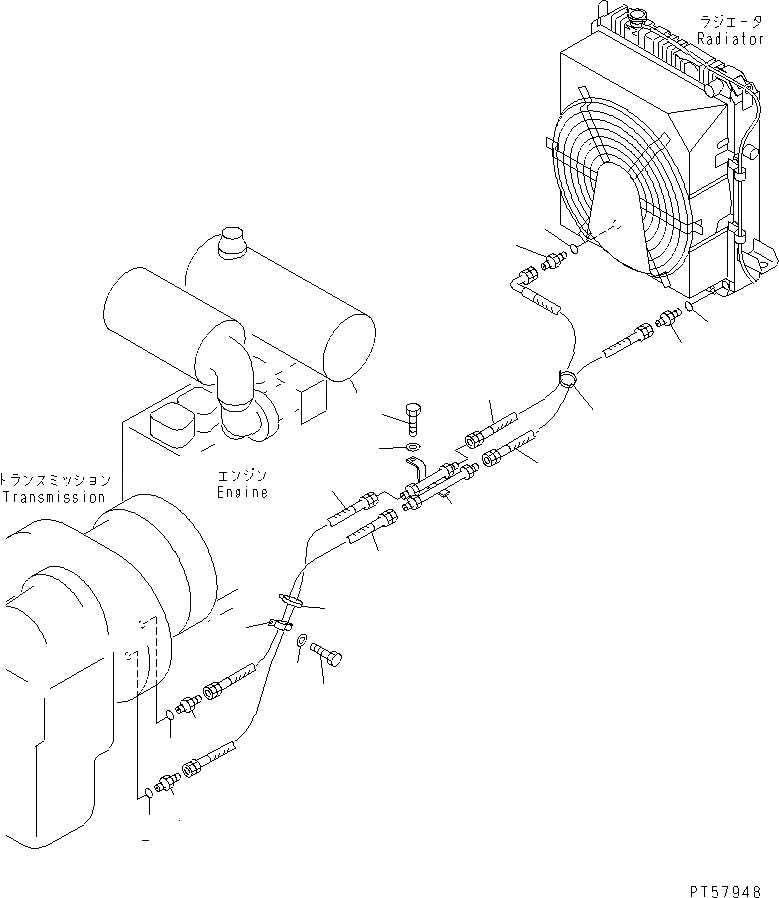 Схема запчастей Komatsu GD405A-3 - ТРАНСМИССИЯ ЛИНИИ МАСЛООХЛАДИТЕЛЯ(№-999) СИЛОВАЯ ПЕРЕДАЧА